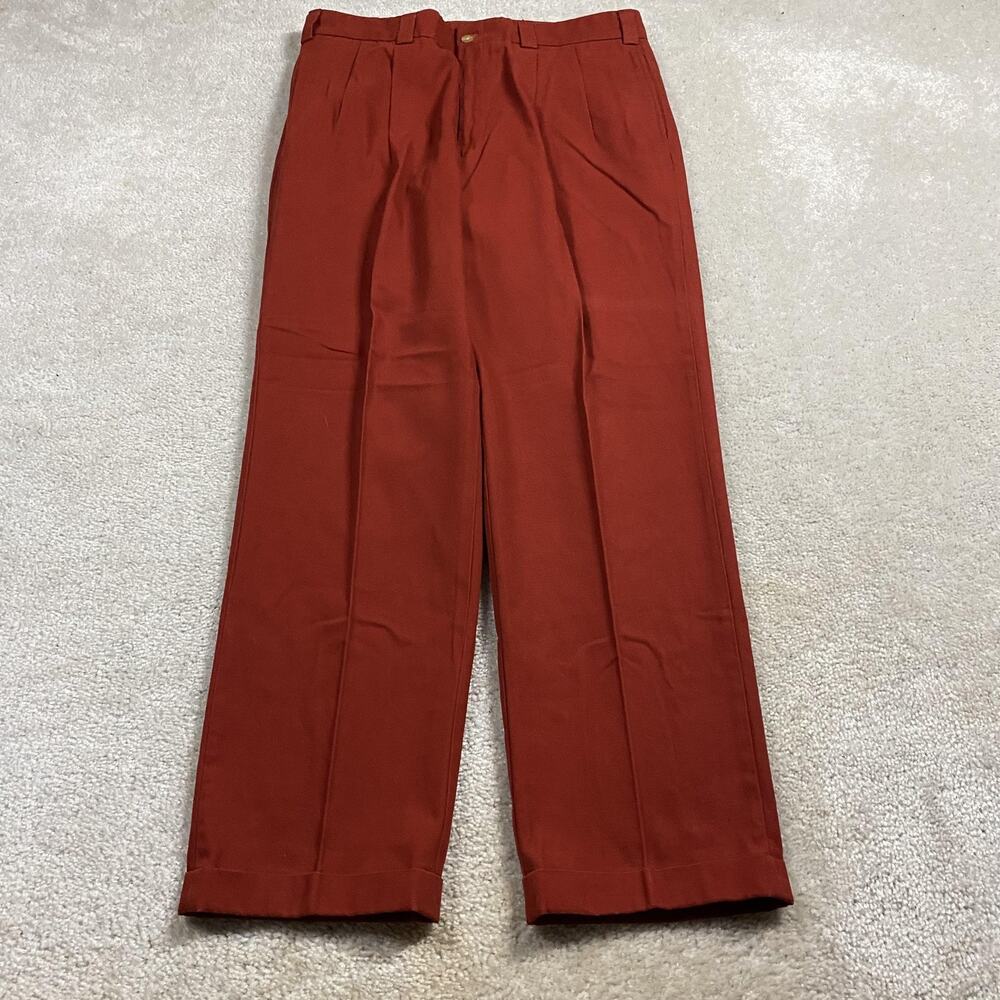 Bills Khakis Pants Mens 36x32 Orange Canvas Pleated Cuffed USA Wide Leg Chino
